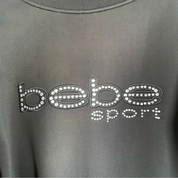 Bebe Black Moto Bomber Logo Jacket Size 2XL Rhinestones Sequin Jacket Y2K - Picture 3 of 11